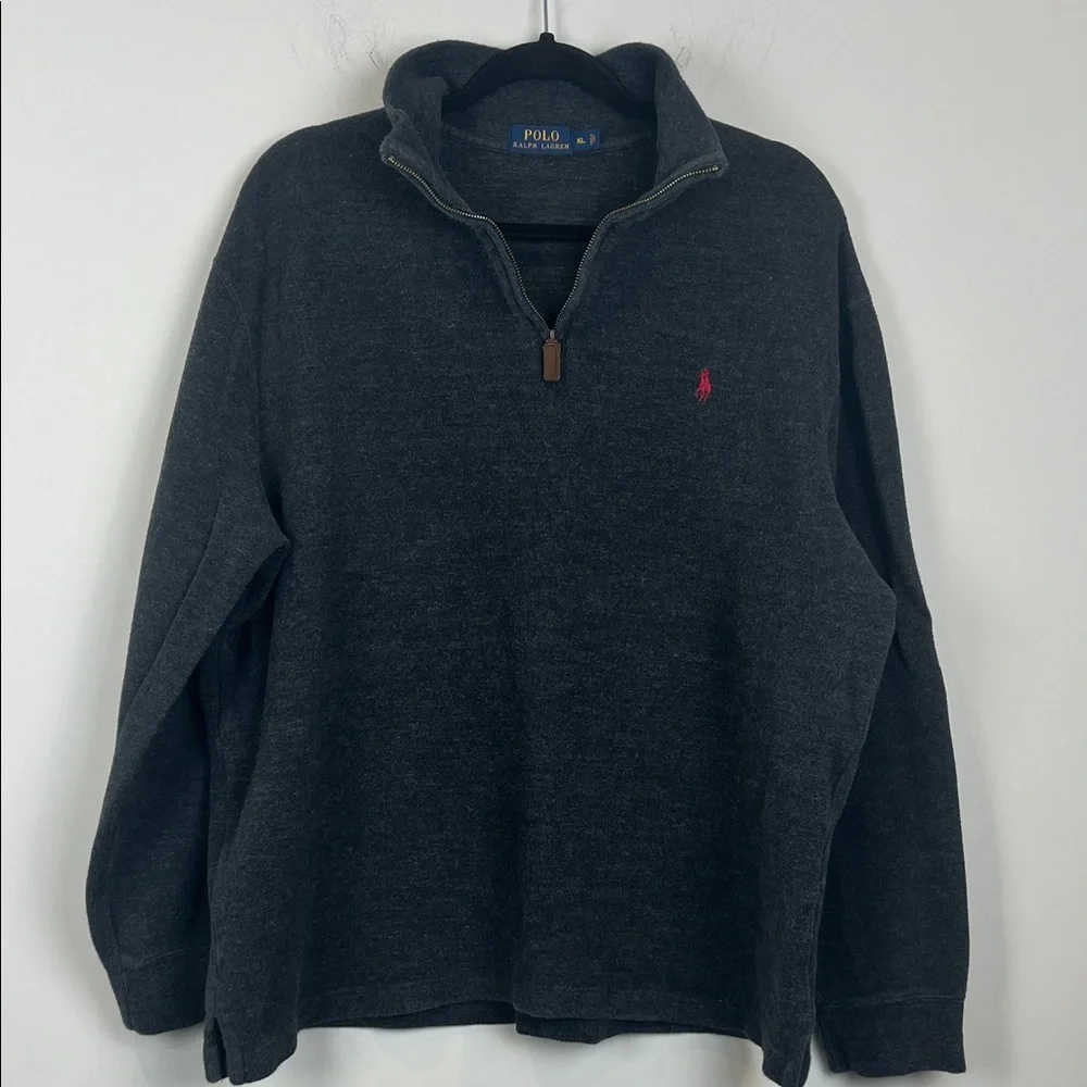 Polo by Ralph Lauren Men's XL Charcoal Gray Quarter Zip-Up Pullover Sweater